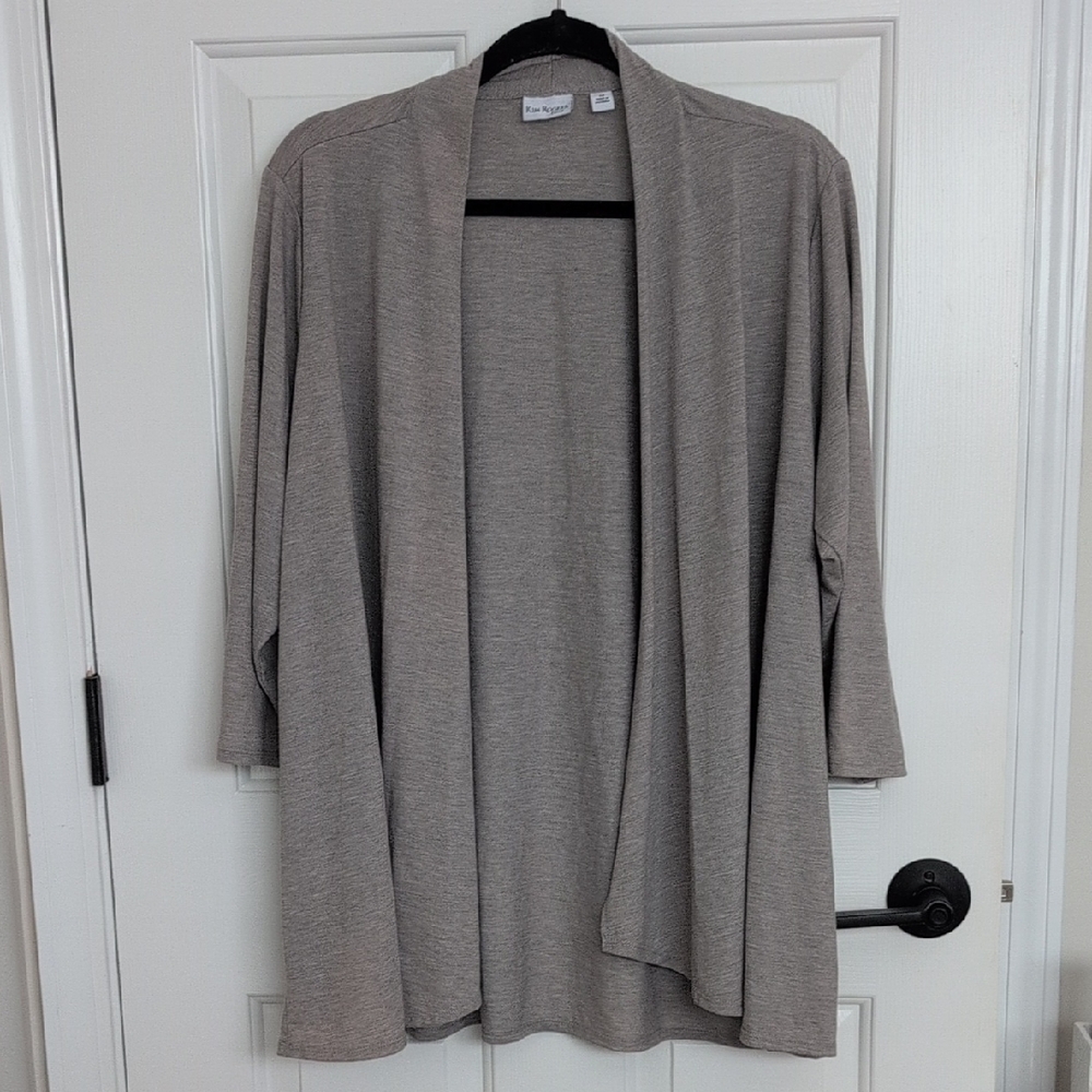 Gray Open-Front Cardigan pnk1